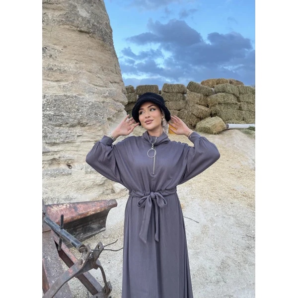 Cesla Fitilli Triko Elbise - Gri