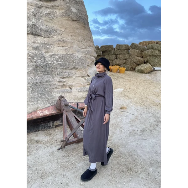 Cesla Fitilli Triko Elbise - Gri