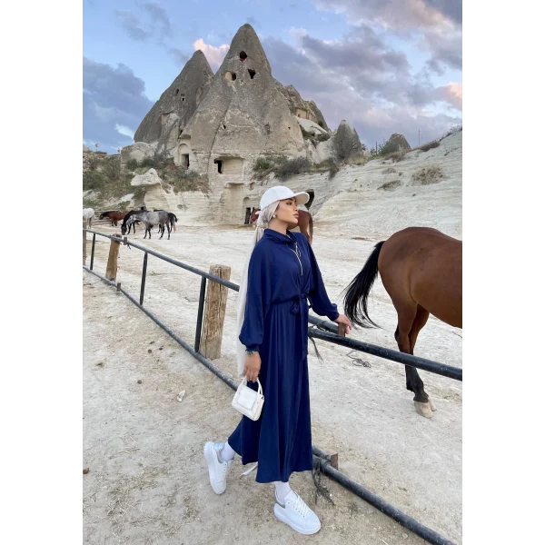 Cesla Fitilli Triko Elbise - Lacivert