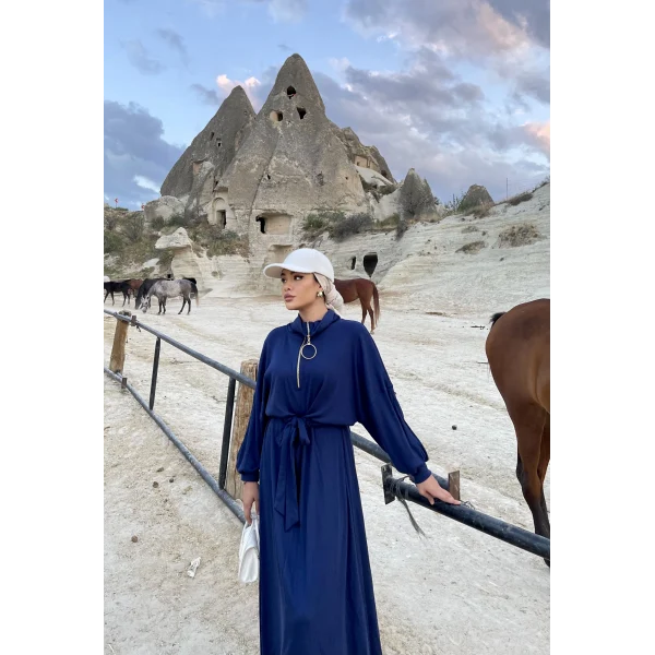 Cesla Fitilli Triko Elbise - Lacivert