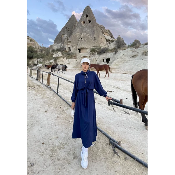 Cesla Fitilli Triko Elbise - Lacivert