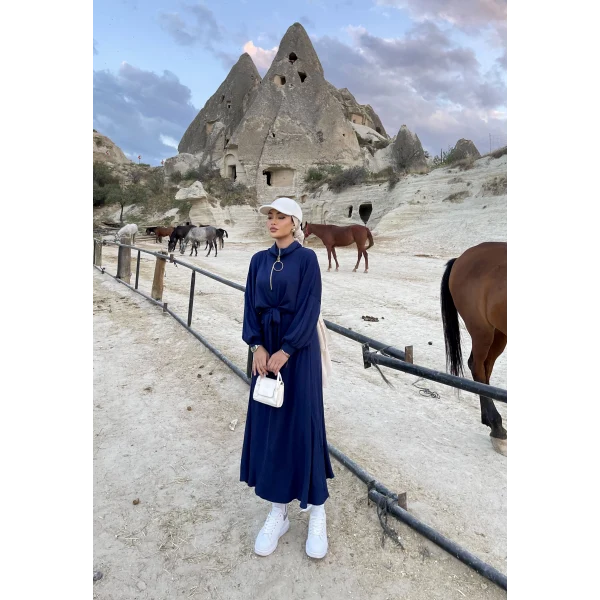 Cesla Fitilli Triko Elbise - Lacivert