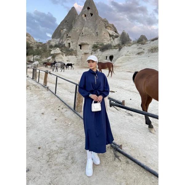 Cesla Fitilli Triko Elbise - Lacivert