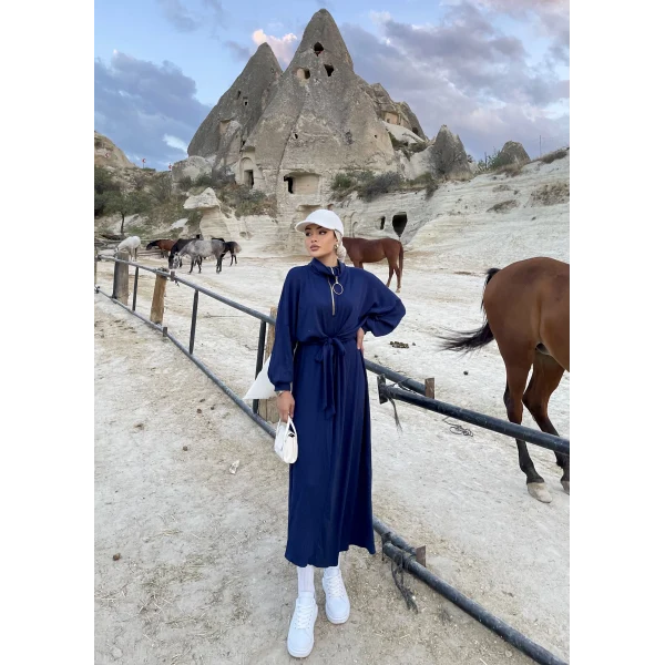 Cesla Fitilli Triko Elbise - Lacivert