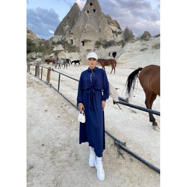 Cesla Fitilli Triko Elbise - Lacivert