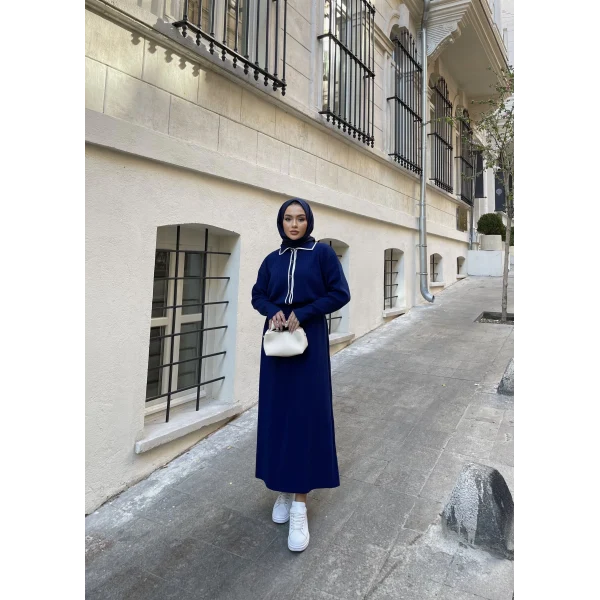 Dahsen Düğmeli Triko Elbise - Lacivert