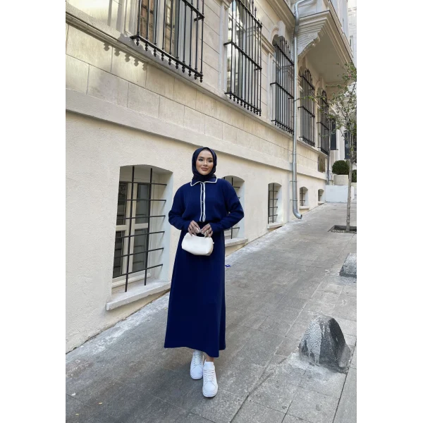 Dahsen Düğmeli Triko Elbise - Lacivert