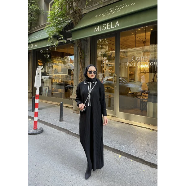 Dahsen Düğmeli Triko Elbise - Siyah