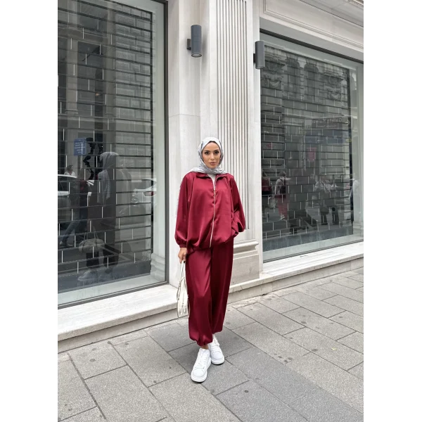 Devil Saten Takım - Bordo