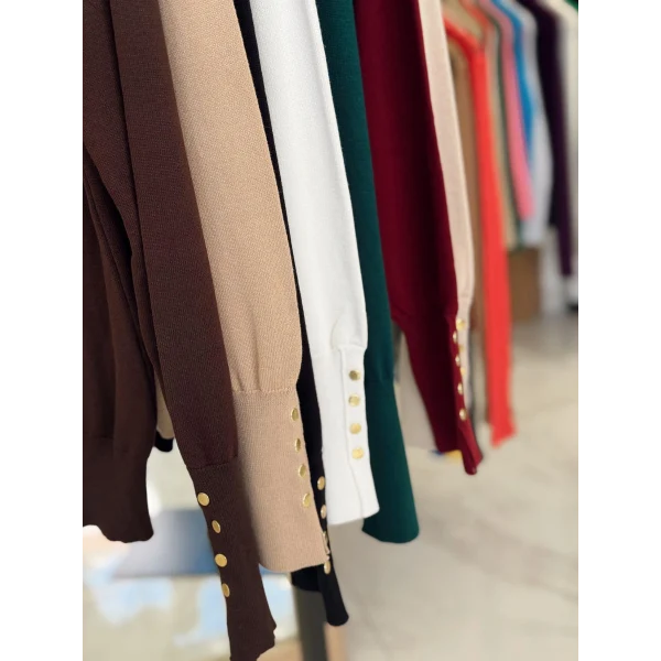 Dlvn İçlik Kolu Düğmeli Kazak - Bordo