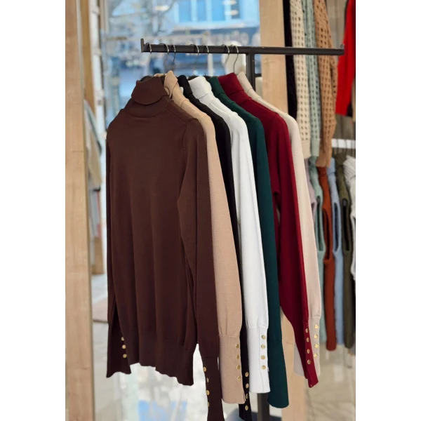 Dlvn İçlik Kolu Düğmeli Kazak - Zümrüt