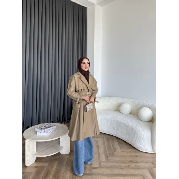 Dökümlü Trençkot - Camel
