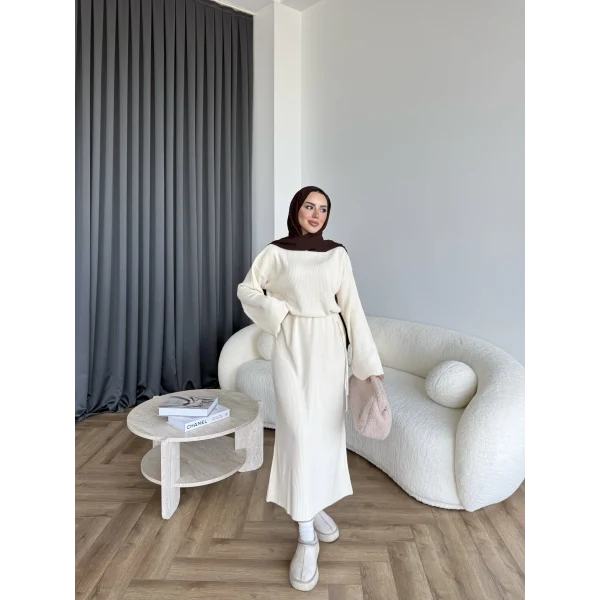 Dora Triko Elbise - Bej