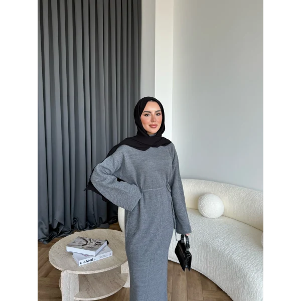 Dora Triko Elbise - Gri