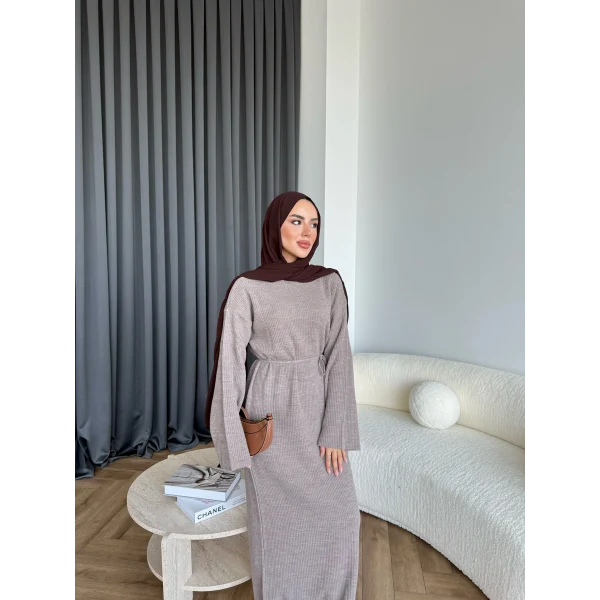 Dora Triko Elbise - Vizon