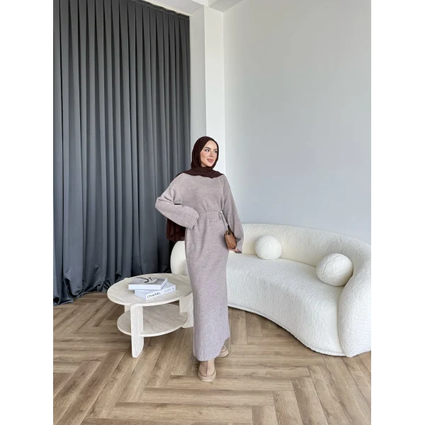 Dora Triko Elbise - Vizon