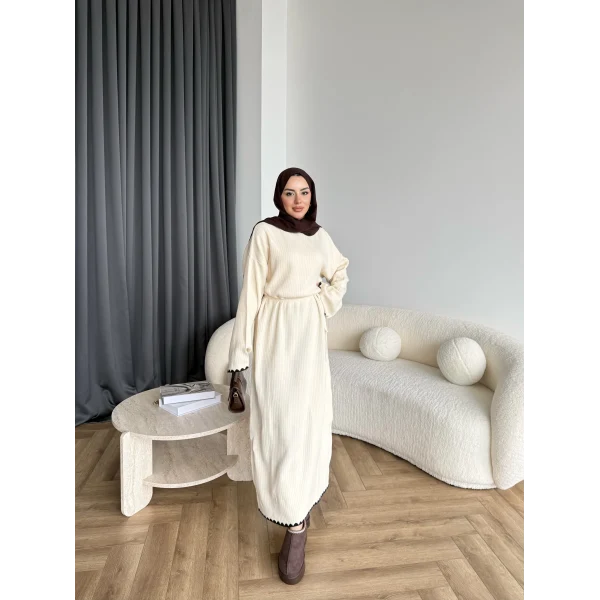 Doray Dantel Detaylı Elbise - Bej