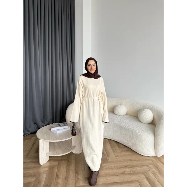 Doray Dantel Detaylı Elbise - Bej