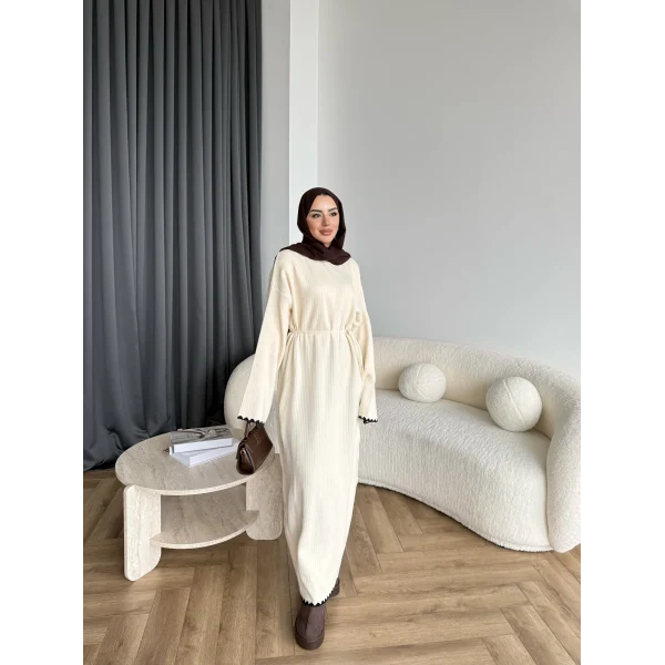 Doray Dantel Detaylı Elbise - Bej