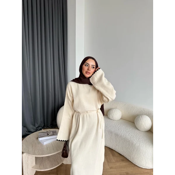 Doray Dantel Detaylı Elbise - Bej