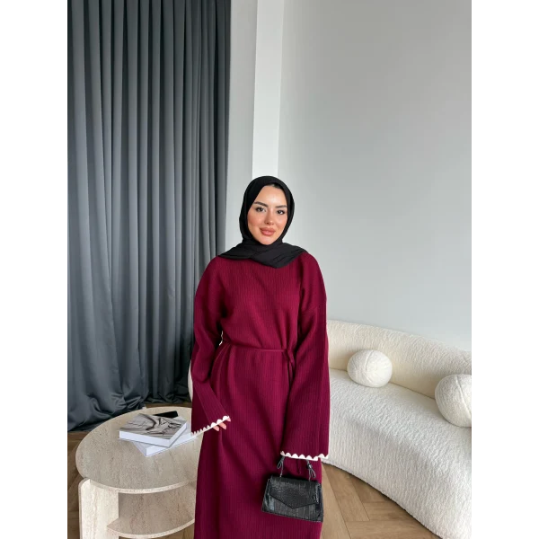 Doray Dantel Detaylı Elbise - Bordo