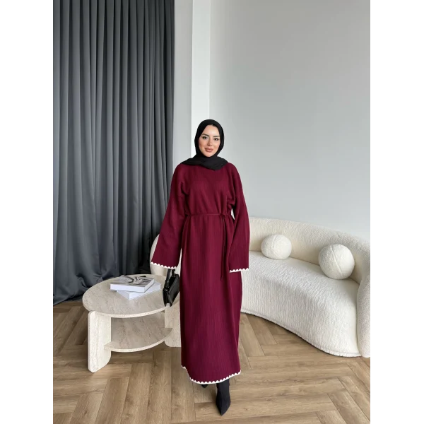 Doray Dantel Detaylı Elbise - Bordo