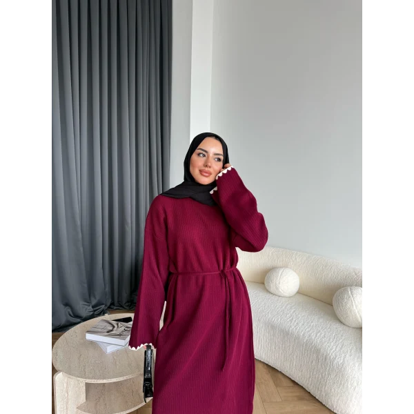 Doray Dantel Detaylı Elbise - Bordo