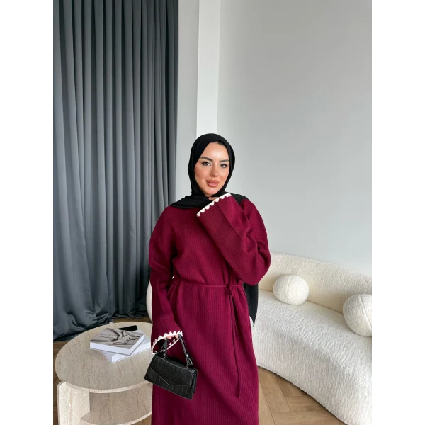 Doray Dantel Detaylı Elbise - Bordo