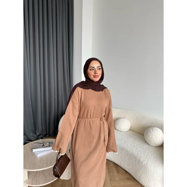 Doray Dantel Detaylı Elbise - Camel