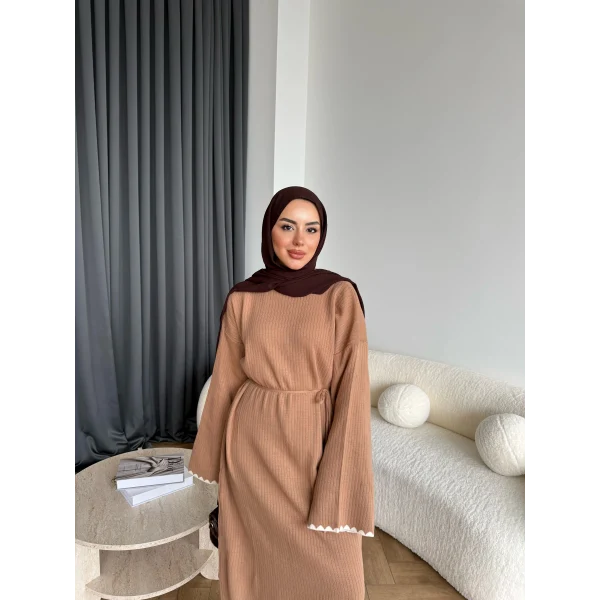 Doray Dantel Detaylı Elbise - Camel