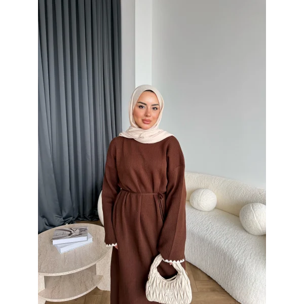 Doray Dantel Detaylı Elbise - Kahve