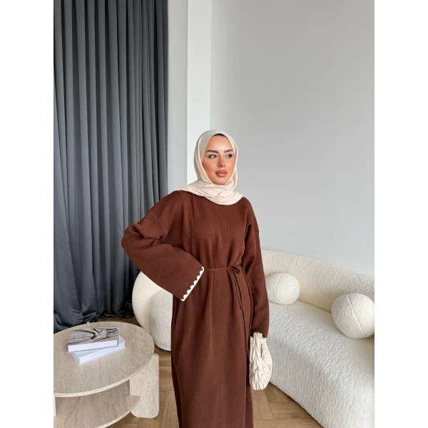 Doray Dantel Detaylı Elbise - Kahve