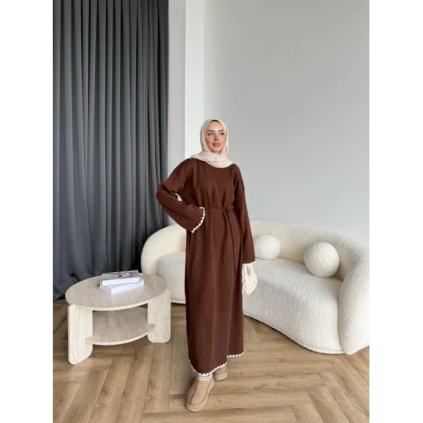 Doray Dantel Detaylı Elbise - Kahve