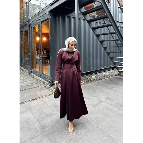 Düğme Detaylı Scuba Elbise - Bordo