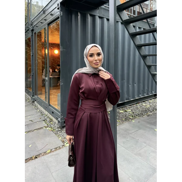 Düğme Detaylı Scuba Elbise - Bordo