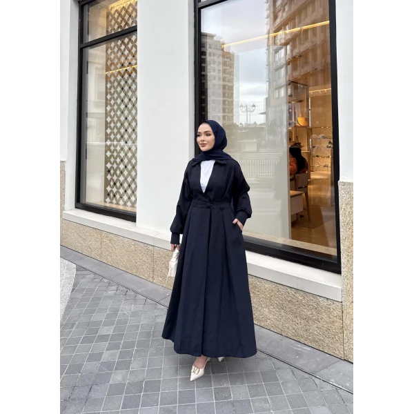 Düğmeli Anvelop Elbise - Lacivert