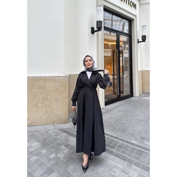 Düğmeli Anvelop Elbise - Siyah