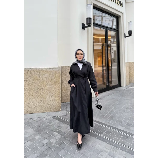 Düğmeli Anvelop Elbise - Siyah