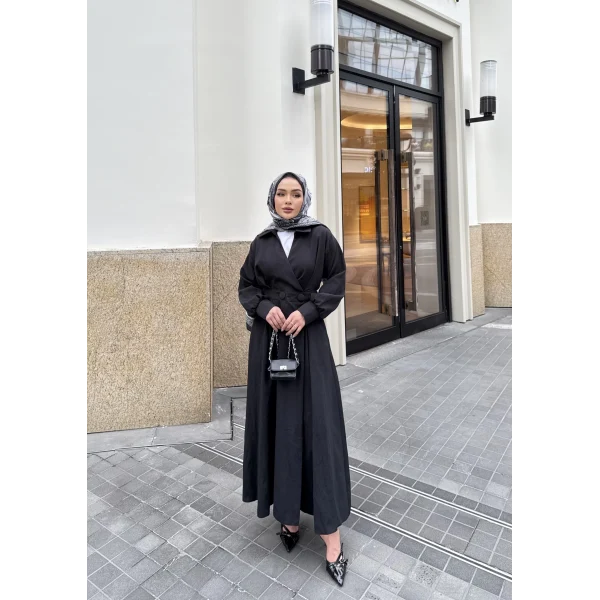 Düğmeli Anvelop Elbise - Siyah