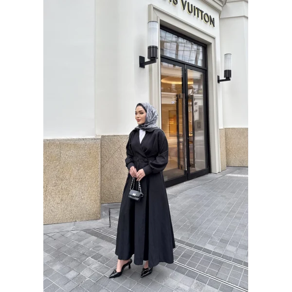 Düğmeli Anvelop Elbise - Siyah