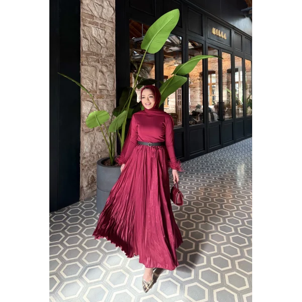 Düz Saten Etek - Bordo