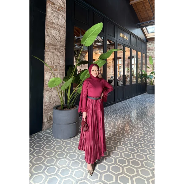 Düz Saten Etek - Bordo