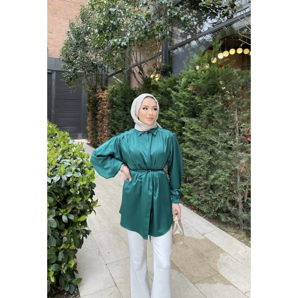 Ebruli Gömlek - Zümrüt Yeşili