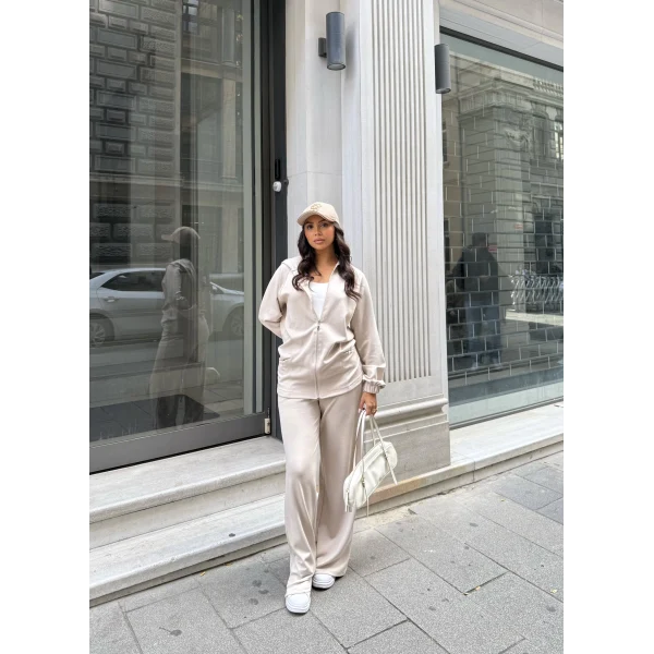 Efran Fermuarlı Takım - Bej