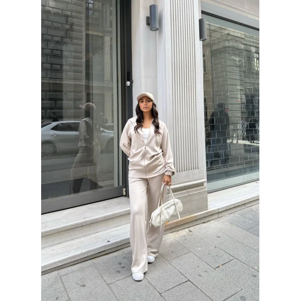 Efran Fermuarlı Takım - Bej