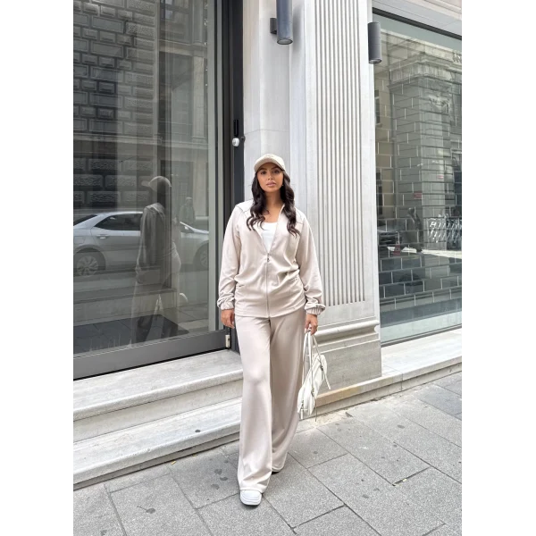 Efran Fermuarlı Takım - Bej