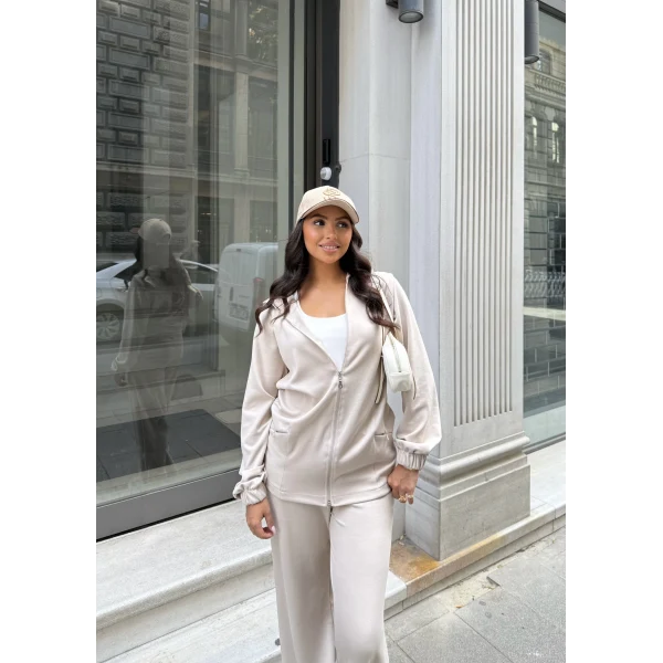 Efran Fermuarlı Takım - Bej