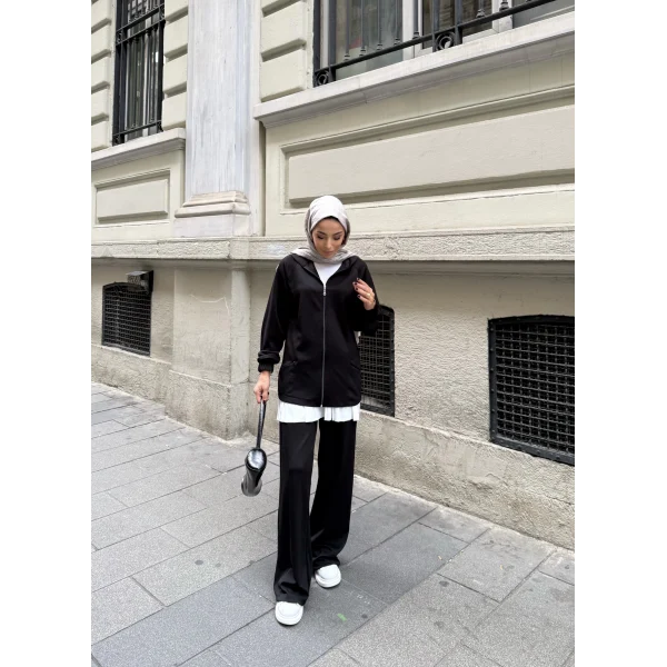 Efran Fermuarlı Takım - Siyah