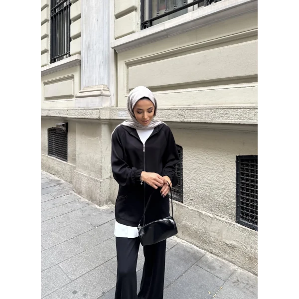 Efran Fermuarlı Takım - Siyah