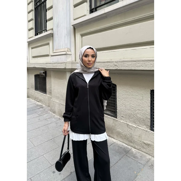 Efran Fermuarlı Takım - Siyah